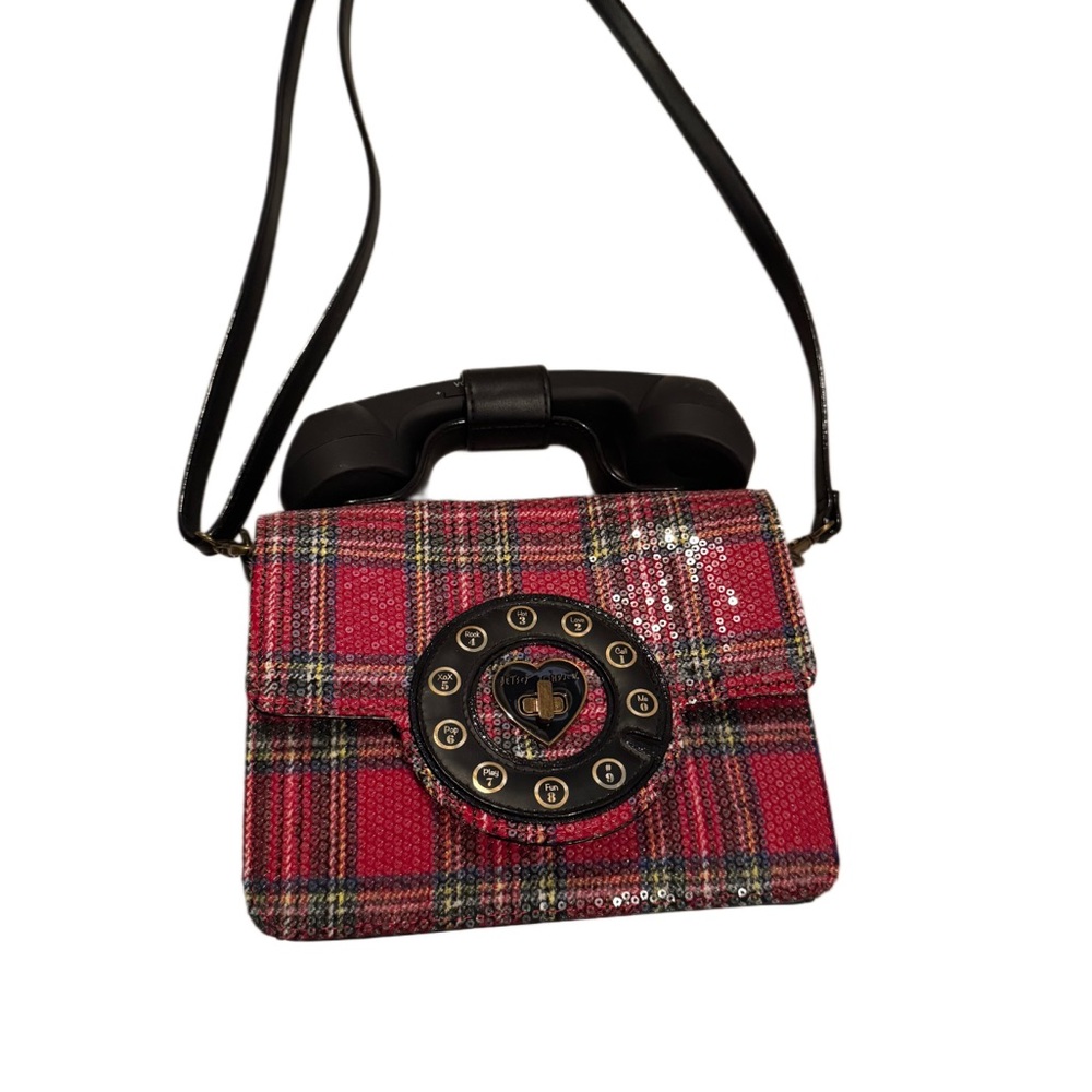 Betsey Johnson Answer Me Phone Red Plaid Handbag with Blue-Tooth